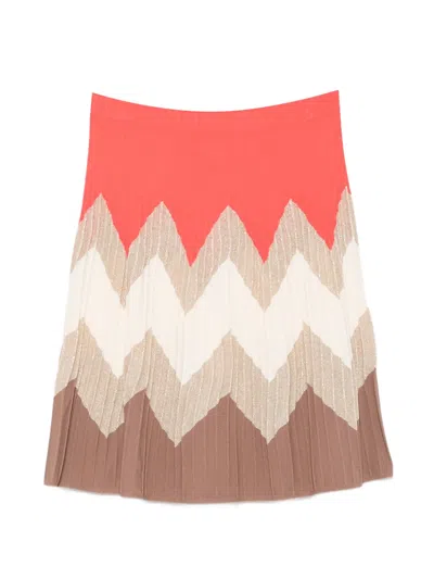 D Exterior Chevron-knit Pleated Skirt In Multi