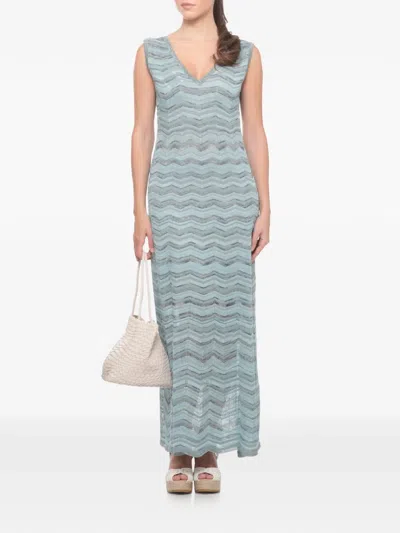 D Exterior Chevron-knit Sleeveless Maxi Dress In Blue