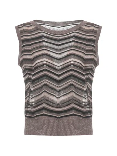 D Exterior Chevron-knit Sleeveless Sweater In Brown