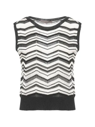 D Exterior Chevron-knit Sleeveless Top In Black