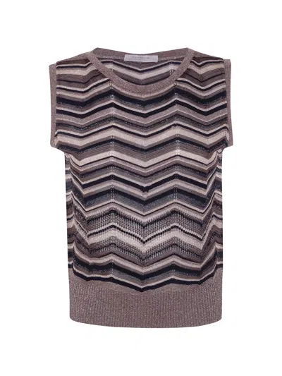D Exterior D.exterior Metallic Chevron Knitted Top In Brown