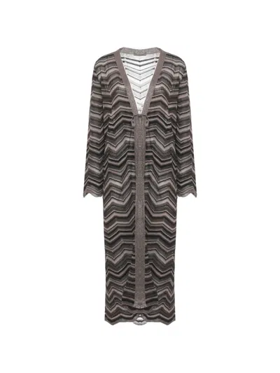 D Exterior Chevron-knit Tie-fastening Sweater In Multi