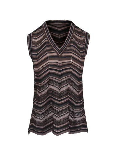 D Exterior Chevron-knit V-neck Top In Brown