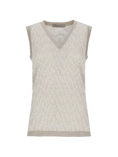 D Exterior Chevron-knit V-neck Top In Brown