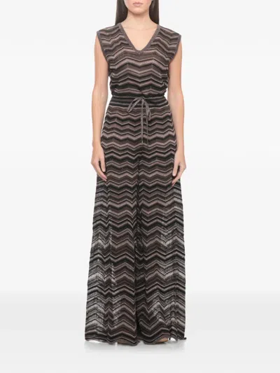 D Exterior Chevron-knit Wide-leg Jumpsuit In Brown