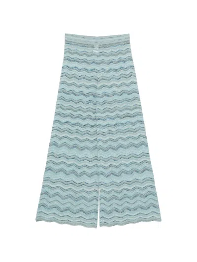 D Exterior Chevron-knit Wide-leg Trousers In Blue