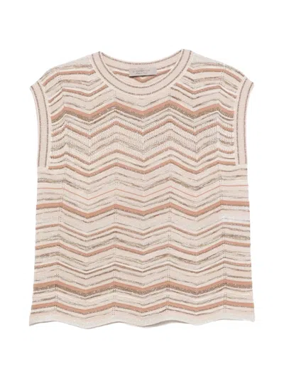 D Exterior Chevron-pattern Sleeveless Top In Pink