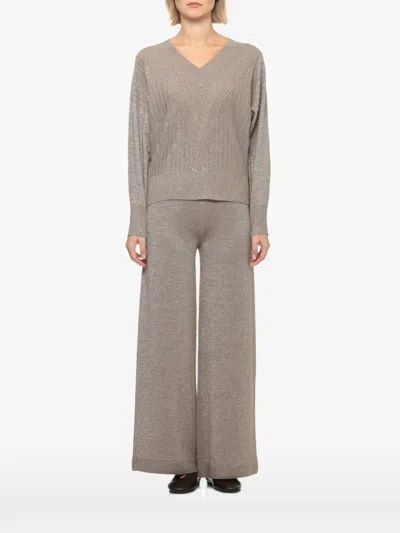 D Exterior Chevron-ribbed V-neck Sweater In Gray