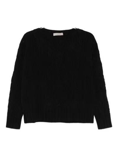 D Exterior Classic Black Knit Sweater With Round Neckline
