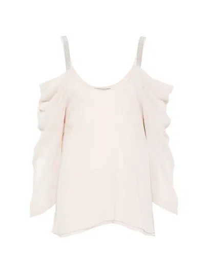 D Exterior Cold-shoulder Blouse In Neutral