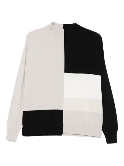 D Exterior Colour-block Panelled Sweater In Black