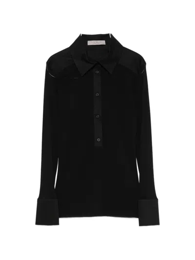 D Exterior Contrast-panel Button-up Blouse In Black
