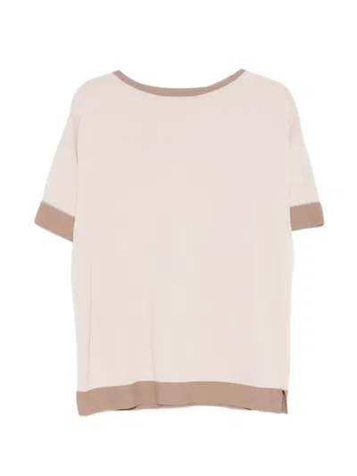 D Exterior Contrast-trim Fine-knit T-shirt In Neutral