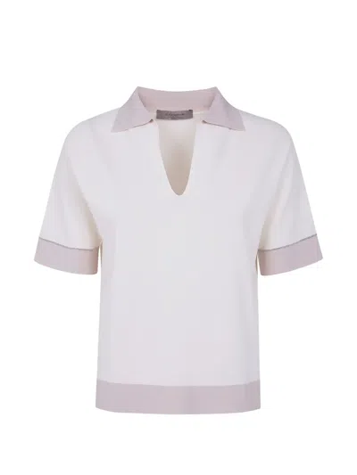 D Exterior Contrast-trim V-neck T-shirt In White
