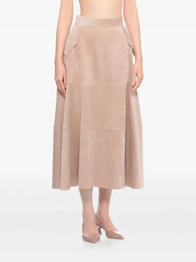 D Exterior Corduroy Flared Maxi Skirt In Pink