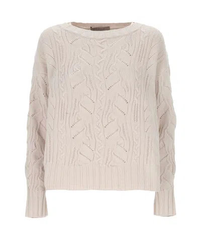 D Exterior Crew Neck Long Sleeve Sweater In Neutral