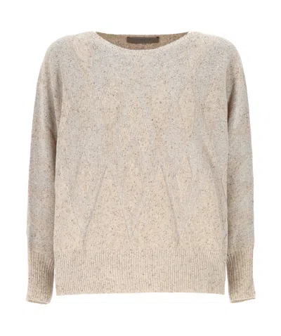 D Exterior Crew Neck Long Sleeve Sweater In Neutral