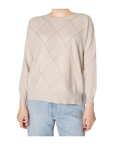 D Exterior Crew Neck Long Sleeve Sweater In Pink