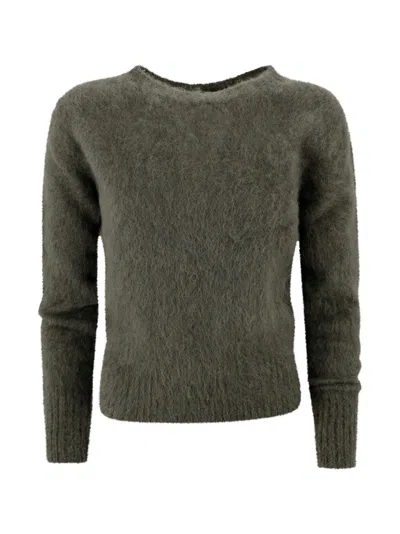 D Exterior Crew Neck Sweater In Brushed Wool In Gray