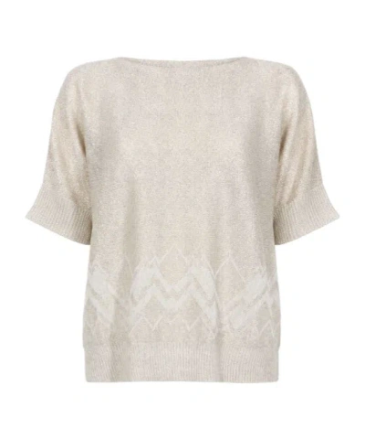 D Exterior Crew-neck Short-sleeve Knit Sweater In Neutral