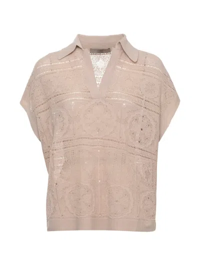 D Exterior Crocheted Blouse In Brown