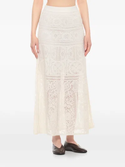 D Exterior Crochet-knit Maxi Skirt In White