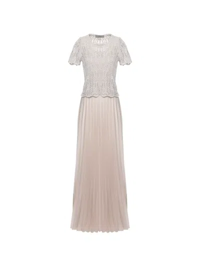 D Exterior D.exterior Knit Top Pleated Maxi Dress In Pink