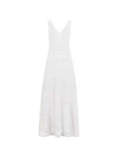 D Exterior Crochet-knit V-neck Maxi Dress In White