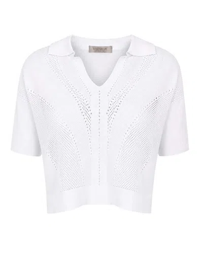 D Exterior Cropped Perforated Polo Shirt In White