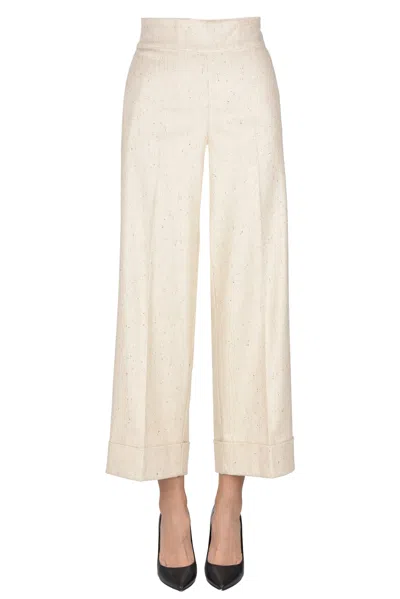 D Exterior Cropped Wide Leg Trousers In White