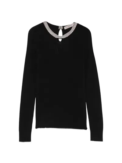 D Exterior Crystal-embellished Cut-out Sweater In Black