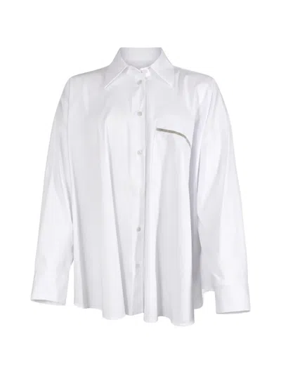 D Exterior Crystal-embellished Oversized Shirt In White