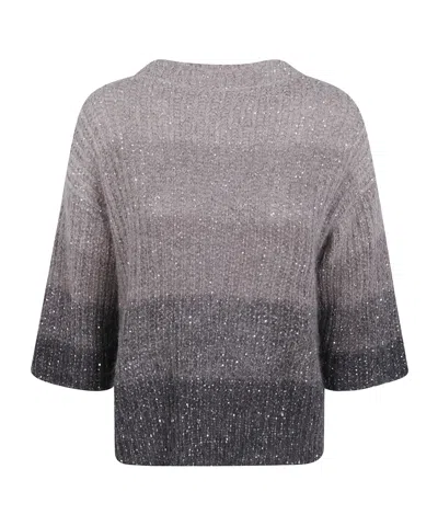 D Exterior Crystals Degrade Short Sleeves Round Neck Sweater In Gray