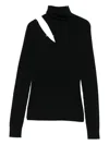 D Exterior Asymmetrical Cut-out Black Wool Sweater In Black
