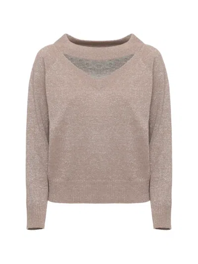 D Exterior D.exterior Cut-out Lurex Knitted Sweater In Neutral