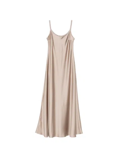 D Exterior D.exterior Beige Chain Embellishment Dresses In Brown