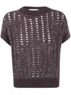 D Exterior Sequin-embellished Open-knit Sweater In Brown