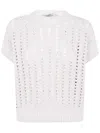 D Exterior Sequin-embellished Open-knit Sweater In White