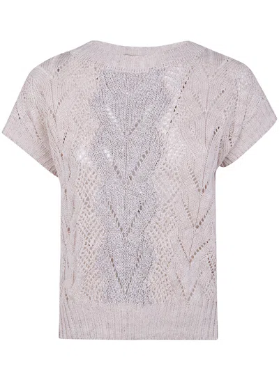 D Exterior D. Exterior Braids Linen Crystals Boat Neck Sweater In Gray