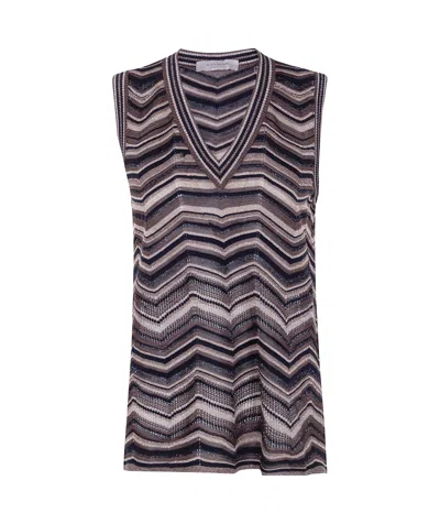 D Exterior D.exterior Chevron Long Knitted Top In Brown