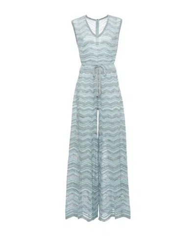 D Exterior D.exterior Chevron Wide-leg Jumpsuit In Blue