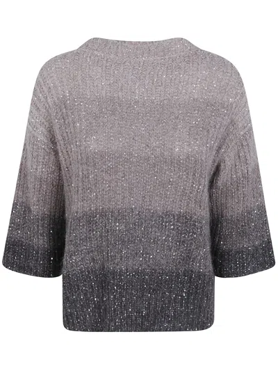 D Exterior D.exterior Crystals Degrade Short Sleeves Round Neck Sweater In Gray