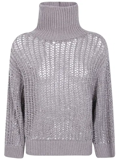 D Exterior D.exterior Crystals Short Sleeves Turtle Neck Sweater In Gray