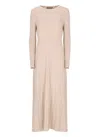 D Exterior Round-neck Long-sleeves Midi Dress In Neutral