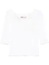 D Exterior Dexterior Floral Embroidered White Top With Three-quarter Sleeves In White
