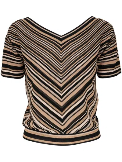 D Exterior Striped V-neck Blouse In Animal Print