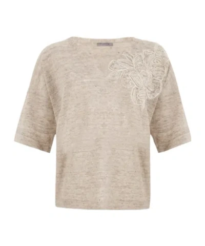D Exterior D.exterior Lace Detail V-neck Sweater In Brown