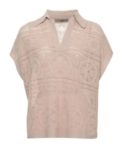 D Exterior D.exterior Lace Knit Sleeveless Polo Top In Neutral