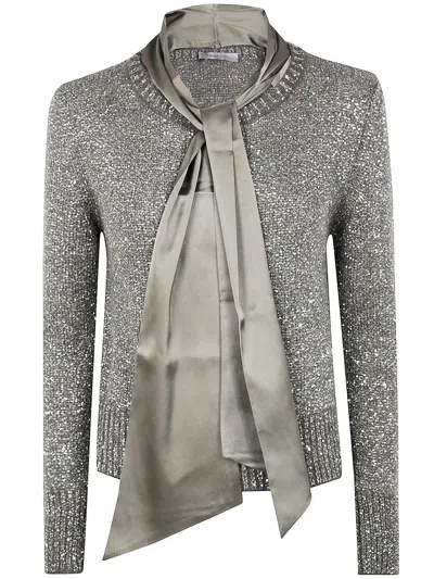 D Exterior D.exterior Long Sleeves Soft Ribbon Sequins Sweater In Gray