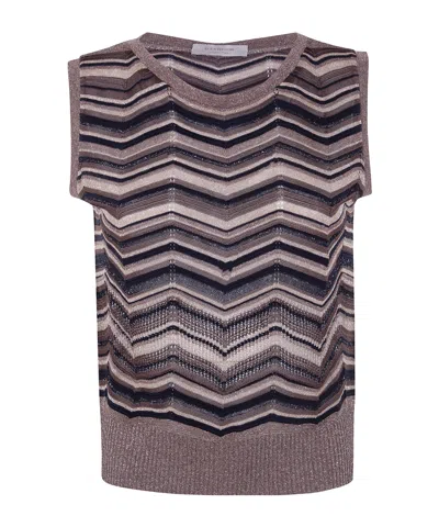 D Exterior D.exterior Metallic Chevron Knitted Top In Brown